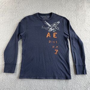 American Eagle T shirt Mens Large Blue Thermal Waffle Knit‎ Vintage Fit AE Logo